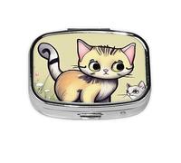 Pastillero diario con diseño de gato y mariposa, cabe en el bolsillo, pastillero portátil de 2 compartimentos para medicamentos, vitaminas y más
