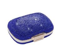 Pastillero diario de 6 compartimentos con diamantes brillantes para bolso, soporte para medicamentos para mujeres, kit de viaje para medicamentos (azul oscuro)