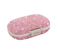 Pastillero diario de 6 compartimentos con diamantes brillantes para bolso, soporte para medicamentos para mujeres, kit de viaje para medicamentos (rosa)