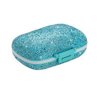 Pastillero diario de 6 compartimentos con diamantes brillantes para bolso, soporte para medicamentos para mujeres, kit de viaje para medicamentos (azul lago)