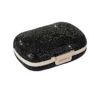Pastillero diario de 6 compartimentos con diamantes brillantes para bolso, soporte para medicamentos para mujeres, kit de viaje para medicamentos (negro)