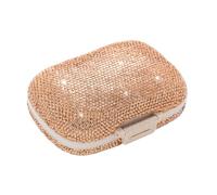 Pastillero diario de 6 compartimentos con diamantes brillantes para bolso, soporte para medicamentos para mujeres, kit de viaje para medicamentos (melocotón miel)