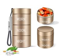 Pastillero Diario de Bolsillo, Portatil Aluminio Caja de Pastillas Hermetico Impermeable Elegante Dosificador de Comprimidos con 3 Compartimentos Desmontable, Sin BPA