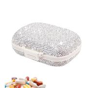 Pastillero diario, organizador de pastillas con diamantes de imitación, contenedor de píldoras, compartimento de diamantes de imitación, pastillero con compartimento, organizador portátil de