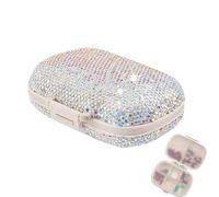 Pastillero diario - Organizador de pastillas, pastillero, caja de almacenamiento | Pastillero con diamantes de imitación, pastillero para viajes con compartimentos, pastillero organizador de