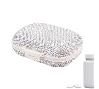 Pastillero diario - Pastillero con diamantes de imitación, pastillero de viaje con compartimentos, pastillero, caja de vitaminas, pastillero de viaje, pastillero diario - Pastillero de