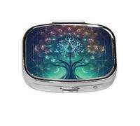 Pastillero digital con diseño de icono de árbol futurista cuadrado de metal con 2 compartimentos, organizador portátil de píldoras, bonito contenedor de pastillas para bolsillo, oficina, viajes