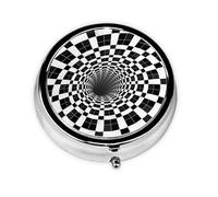 Pastillero, diseño de cuadros en espiral, color blanco y negro, pastillero redondo, organizador de medicina, pastillero de viaje, organizador de pastillas de viaje