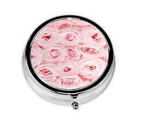 Pastillero, diseño de rosas frescas rosadas, redondo, organizador de medicina, pastillero de viaje, organizador de pastillas de viaje