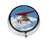 Pastillero divertido tortuga volando en ala delta pastillero para monedero lindo pequeño organizador de pastillas redondo de viaje
