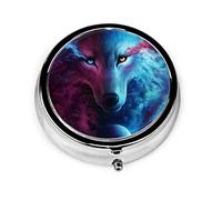 Pastillero donde la luz y la oscuridad se encuentran con Galaxy Wolf Pastillero para monedero Lindo pequeño organizador de pastillas redondo de viaje