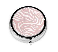 Pastillero Elegante Blush Pink Zebra Blanco Estampado de animales Pastillero para monedero Lindo pequeño organizador de pastillas redondo de viaje