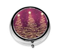 Pastillero elegante con diseño de árboles navideños brillantes, rosa y morado, con 3 compartimentos, organizador portátil.