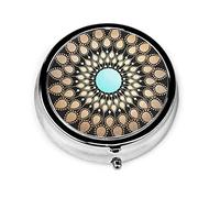 Pastillero Elegante Flor de Loto Mandala Estuche de Pastillas Clásico para Monedero Lindo Organizador de Pastillas Redondo de Viaje Pequeño