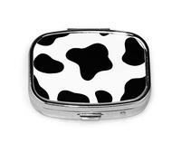 Pastillero en blanco y negro con estampado de vaca, pastillero para bolsillo o monedero, bonito pastillero pequeño, organizador de pastillas de viaje