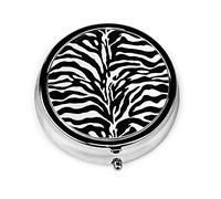 Pastillero Estampado de animales salvajes Cebra en blanco y negro Pastillero para monedero Lindo pequeño organizador de pastillas redondo de viaje
