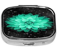 Pastillero, estampado de flores verde azulado, pastillero cuadrado para bolsillo o monedero, pastillero pequeño, organizador de pastillas de viaje