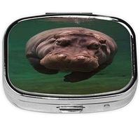 Pastillero, estampado de hipopótamo de buceo, pastillero cuadrado para bolsillo o monedero, pastillero pequeño, organizador de pastillas de viaje