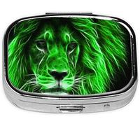 Pastillero, estampado de león verde fresco, pastillero cuadrado para bolsillo o monedero, pastillero pequeño, organizador de pastillas de viaje