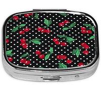 Pastillero, estampado de puntos de cereza, pastillero cuadrado para bolsillo o monedero, pastillero pequeño, organizador de pastillas de viaje