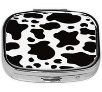 Pastillero, estampado de vaca en blanco y negro, pastillero cuadrado para bolsillo o monedero, pastillero pequeño, organizador de pastillas de viaje
