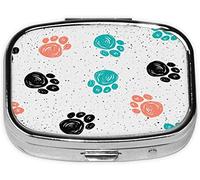 Pastillero, estampado único de huellas de patas, pastillero cuadrado para bolsillo o monedero, pastillero pequeño, organizador de pastillas de viaje