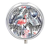 Pastillero Flamingo Hojas Tropicales Pastillero Portátil De 2 Compartimentos Organizador De Pastillas De Viaje