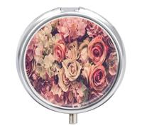 Pastillero Flores Florales Florecen 3 Rejillas Con Espejo Caja De Almacenamiento De Distribuidor De Metal Redonda Portátil A De Humedad Regalo Único