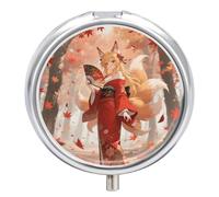 Pastillero Fox Under The Maple Tree con espejo, 3 compartimentos, impermeable, para bolso, con agarre antideslizante, organizador de medicamentos de viaje, contenedor para vitaminas, aceite de pescad