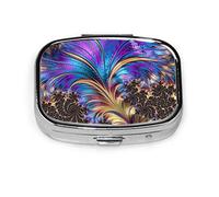 Pastillero Fractal pluma remolino púrpura azul oro negro pastillero para bolsillo o monedero lindo pequeño pastillero contenedor viaje pastillero organizador