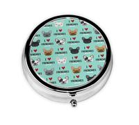 Pastillero, Frenchie Dog I Love French Bulldogs Frenchie Face Aqua Estuche redondo para pastillas Organizador de medicinas Pastillero de viaje Organizador de pastillas de viaje