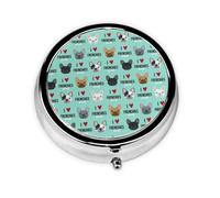 Pastillero, Frenchie Dog I Love French Bulldogs Frenchie Face Aqua Estuche redondo para pastillas Organizador de medicinas Pastillero de viaje Organizador de pastillas de viaje
