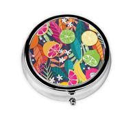 Pastillero, frutas tropicales con plantas y flores, pastillero redondo, organizador de medicina, pastillero de viaje, organizador de pastillas de viaje