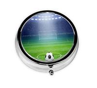 Pastillero fútbol verde estadio luces fútbol personalizado viaje pastillero redondo pastillero decorativo Metal medicina vitamina organizador caja