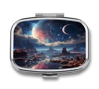 Pastillero Galaxy organizador de píldoras de medicina, pequeño pastillero de viaje, pastillero portátil para bolsillo, 2 compartimentos, pastilleros para viajes