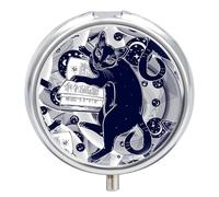 Pastillero Gato Negro Mágico De Estrellas 3 Rejillas Con Espejo Caja De Almacenamiento De Distribuidor De Metal Redonda Portátil A De Humedad Regalo Único