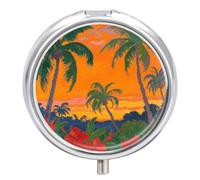 Pastillero Gauguin Tropical Sunset con espejo, 3 compartimentos, impermeable, para bolso, con agarre antideslizante, organizador de medicamentos de viaje, contenedor para vitaminas, aceite de pescado
