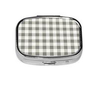 Pastillero geométrico a cuadros gris blanco abstracto a cuadros, 2 compartimentos, organizador portátil