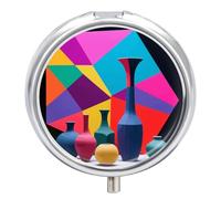 Pastillero geométrico abstracto con espejo, 3 compartimentos, impermeable, para bolso, con agarre antideslizante, organizador de medicamentos de viaje, contenedor para vitaminas, aceite de pescado y