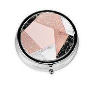 Pastillero geométrico de 3 compartimentos con diseño de mármol blanco y negro con purpurina dorada rosa, organizador portátil