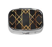 Pastillero geométrico negro dorado con 2 compartimentos, organizador portátil