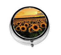 Pastillero girasol puesta de sol personalizado viaje pastillero redondo pastillero decorativo Metal medicina vitamina caja organizadora