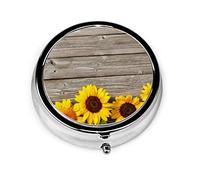 Pastillero girasoles de plantas naturales con hojas en madera1 pastillero para monedero lindo pequeño organizador de pastillas redondo de viaje