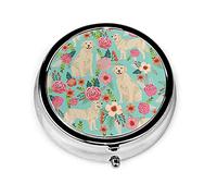 Pastillero Golden Retriever Dog Florals Pastillero para monedero Lindo pequeño viaje Organizador de pastillas de forma redonda
