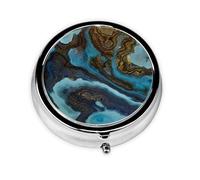 Pastillero GoldenMeta con 3 compartimentos, diseño abstracto de mármol líquido azul, organizador portátil