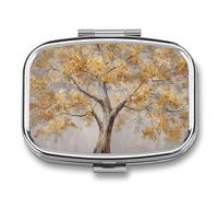 Pastillero grande con hojas doradas, 2 compartimentos, portátil, organizador de píldoras de viaje para bolso de bolsillo