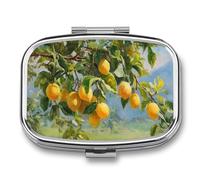 Pastillero grande de árbol de limón con 2 compartimentos, portátil, organizador de píldoras de viaje para bolso de bolsillo