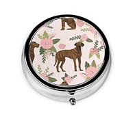 Pastillero Great Dane Floral Dog Pastillero para monedero Lindo pequeño viaje Organizador de pastillas de forma redonda