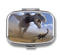 Pastillero Guerra De Dinosaurios Caja De Almacenamiento A De Humedad Cuadrada Portátil Del Dispensador Del Metal De 2 Compartimentos Con El Regalo Único Del Espejo
