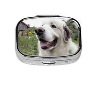 Pastillero Happy Little Dog para viajes, organizador cuadrado portátil con compartimentos para medicamentos, vitaminas y suplementos, diseño de metal duradero.